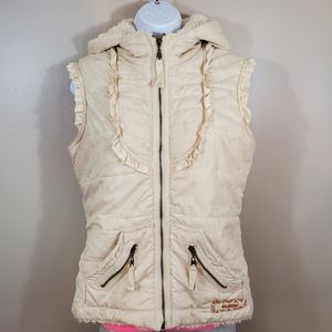Billabong Mulholland Cream Sherpa Lined Puffer Vest with Ruffles